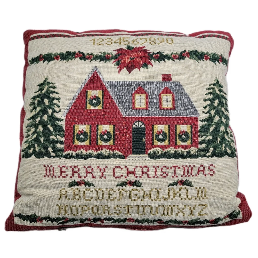 Vintage Christmas Tapestry Throw Pillow Sampler Alphabet Newport 15